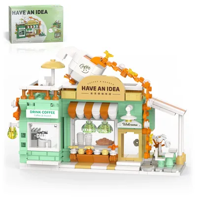 Cute Coffee Shop Building Blocks, City Street View Simulation Architecture Café Toy, Idea Present