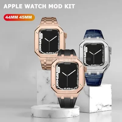 Luxury Band for Apple Watch Case 8 7 45mm Mod Kit Metal Bezel cover Frame Leather Rubber Strap for
