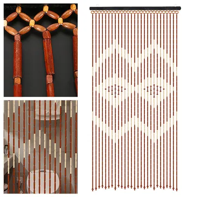 Door Curtain Natural Wood+Bamboo Beaded Curtains Fly Screen for Bath Bedroom Porch Doorway