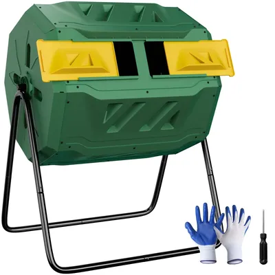 US 43 Gallon Compost Bin Dual Chamber Large Composter Tumbler w/Sliding Doors Green