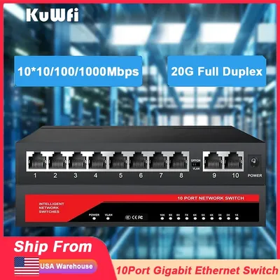 KuWFi 10 Port Gigabit Ethernet Network Switch 10 100 1000Mbps Ethernet Switch 8 Port Gigabit LAN 2