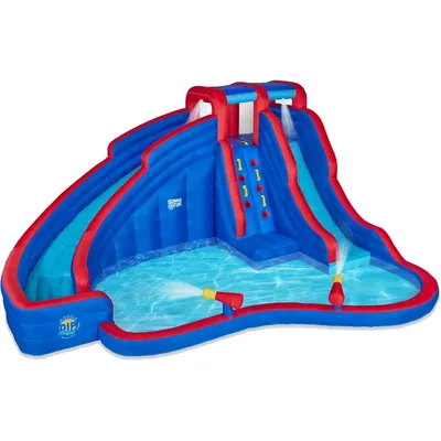 Double Dip Inflatable Water Slide Park – Heavy-Duty for Outdoor Fun - Climbing Wall, 2 Slides &