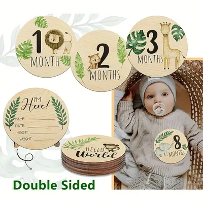 7 wooden monthly milestone cards,wooden bulletin boards,month round cards,birth cards,photography