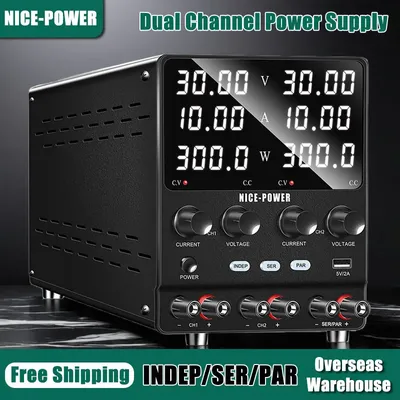 Nice-Power 4 in 1 DC Power Supply 30V 10A Lab Adjustable Dual Power Source 3 Mode INDEP/SER/PAR