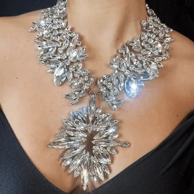 Stonefans Geometric Crystal Necklace Earrings Set Wedding for Women Luxury Design Dubai Bridal Exaggerate Jewelry Set Drag Queen