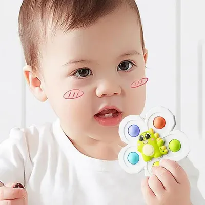 4X Set Bath Spinner Suction Toy Funny Child Rattle Rotation Toys Cartoon Kids Dining Table Fingertip