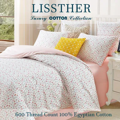 3pcs 600 TC 100% Egyptian Cotton Duvet Cover Set (Without Core), Tiny Garden Rose and Dandelion