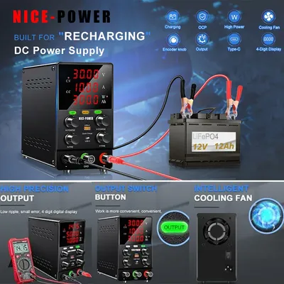 NICE-POWER Battery Charging Bench Lab DC Power Supply Unit 30V 10A 24V 12V Adjustable Voltage