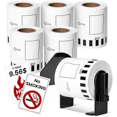 6 Rolls DK-2251 Black/Red Label on White Paper Tape Compatible Label Roll Brother DK 2251 Continuous