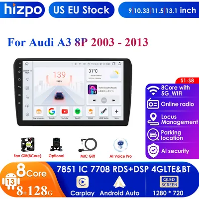 Hizpo 4G 9'' 10.33'' AI Systems Wireless CarPlay Android Auto Radio for Audi A3 8P 2003-2011 S3 RS3