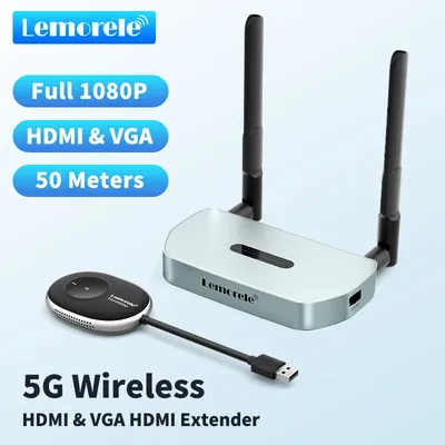 Lemorele 1080P USB Wireless Transmitter & Receiver Kit 5G 50M ransmits Display Dongle for Monitor