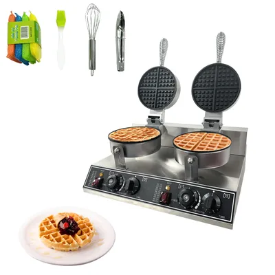 Commercial Waffle Maker Machine, 110V 2400 W Staninless Steel Waffle Iron, Double Head Nonstick