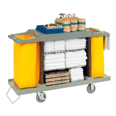 INDUSTRIAL Hotel Cart, Housekeeping Cart2 push handles, 2 vinyl bags allow the housekeeping cart to