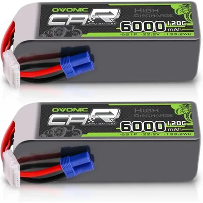 OVONIC 6S LiPo Battery 6000mAh 22.2V 120C RC Battery with EC5 Connector (2 Pack)