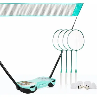 Badminton Set, Badminton Sets for Backyards, with Net, 4 Racket, 4 Birdies, Portable Storage Box,