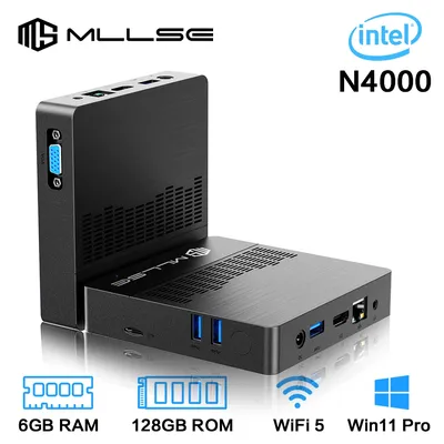 MLLSE M2 Air Mini PC Intel Celeron N4000 CPU Window11 6GB RAM 128GB ROM Dual-Band WiFi VGA Portable