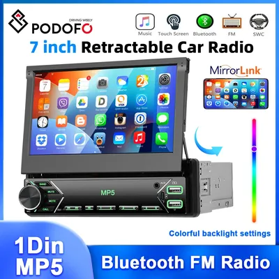 Podofo 7'' Manual Folding Touch Screen Car Audio Multimedia Player Mirror Link Bluetooth USB