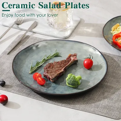 6PCS/set Green Ceramic Plate Salad Dinner/Soup/Dessert Plates/Bowl Bowls Plates Pizza Pasta Trays