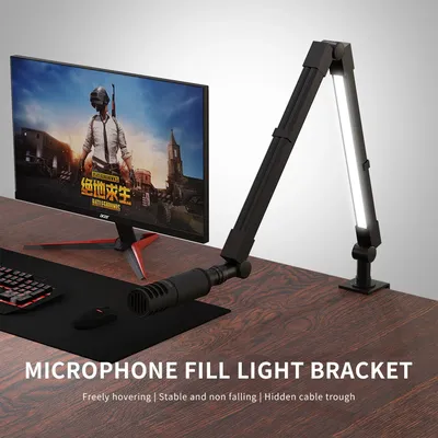 SH LED Desktop Microphone Stand With Video Light Adjustable With Remote Control PANEL WITH SCREEN