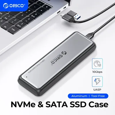 ORICO NVMe SATA Aluminum M.2 SSD Enclosure 10Gbps Tool Free M2 SSD Enclosure Solid State Drive Case