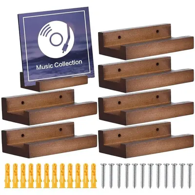 Wall Mounted Record Player Shelf 6PCS Record Holder Stand Album Organizer Display Rack For Files Books Rustic Wood Newspaper