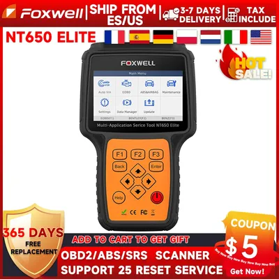 FOXWELL NT650 Elite OBDII Automotive Scanner Code Reader Profession A/F BRT Airbag D-PF Oil Reset