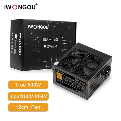 IWONGOU RM500W PC Power Supply Unit Black Gaming Quiet 120MM 24pin 12V ATX Desktop Computer Power