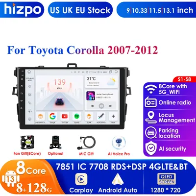 Android 13 2Din Car Radio Multimedia Video Player for Toyota Corolla 2007-2011 Navigation Carplay Stereo Head Unit 9" Autoradio