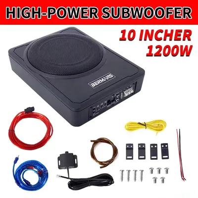 Max 1200w 10 inch car seat under-seat subwoofer system, ultra-slim body power supply hi-fi audio