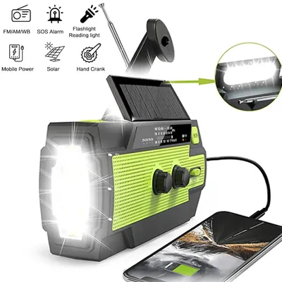 STONEGO FM AM WB Emergency Weather Radio 5000mAh Solar Power Hand Crank Radio Receiver with LED