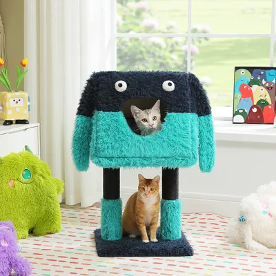 Monster Series Cat Tree Tower Cute Shape Plush Modeling with Big Cat Condo Sisal-Wrapped Legs Solid