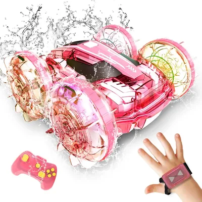 Amphibious Remote Control Car Boat for Kids, 4WD 2.4GHz Waterproof Gesture RC Stunt Cars with LED