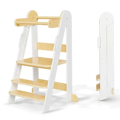 Foldable Toddler Tower Kitchen Stool- CPSC Certified Toddler Chair Tower with 3 Height Adjustable