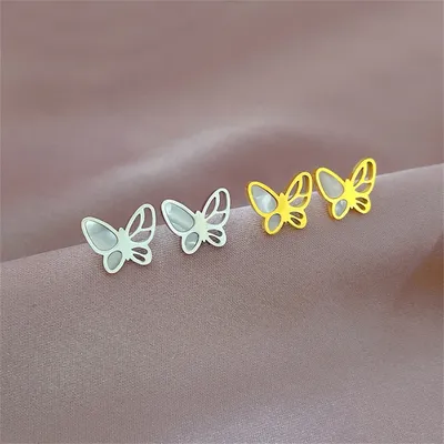 Minimalist Style Butterfly Stud Earrings For Girl Aretes Dama Party Gift Jewelry Titanium Steel