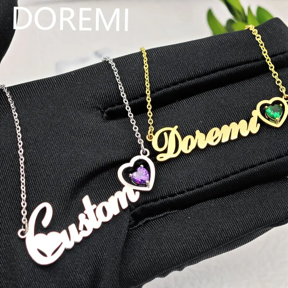 DOREMI Stainless Steel Name Necklace Personalized Letter Choker Necklace Birthstone Necklace Heart Name Pendant Necklace