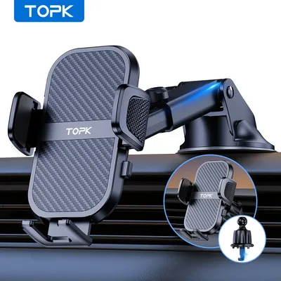 TOPK Phone Holder for Cars 2-IN-1, Car Phone Holder Mount for Dashboard & Air Vent Compatible with