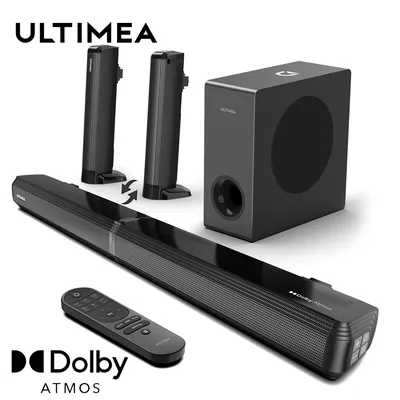 ULTIMEA 280W 4.1 Sound Bar with Dolby Atmos, 2 in 1 Bluetooth 5.3 Soundbar with Subwoofer, Home TV