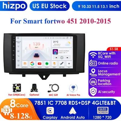 Hizpo 7862 AI for Smart Fortwo 451 2010-2015 Android 13 Car Radio Multimedia Video Player Wireless