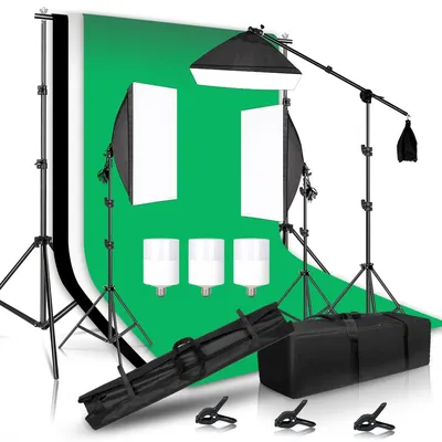 Photography Lighting Kit Including 2x2M Photo Background Muslin Backdrops & Softbox & Light Stand