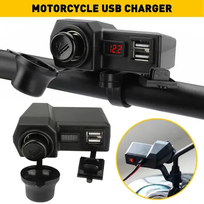 Waterproof Motorcycle Handlebar Dual USB Phone GPS MP4 Charger Cigarette Lighter Socket DC12V-24V