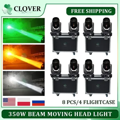 8Pcs 350W Moving Head Beam Lighting With Road Case Double Prism Frost Rainbow Effect Spot For Club