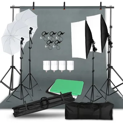 Photography Lighting Kit Umbrella Photo Background Muslin Backdrops Softbox Light Stand Portable Bag