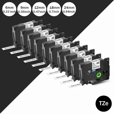 5PK Brother Label Cartridge 12mm Black on White Label tape Compatible for Brother Tze-231 Tze 251