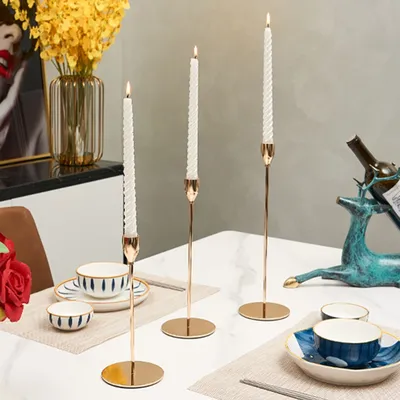 Modern Metal Gold Candlestick Holders Wedding Decoration Skinny Tapered Candlestick Holder Home