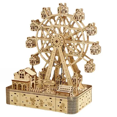 3D Wooden Puzzle DIY Basswood Ferris Wheel Crafts Music Wooden Ferris Wheel Model Creative