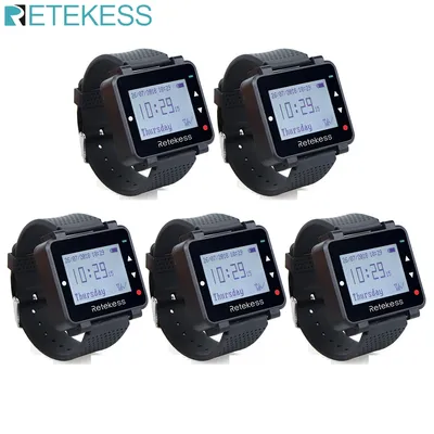 Retekess T128 Wireless Calling System 5Pcs Watch Receiver Restaurant Pager Waiter Call 433.92MHz For