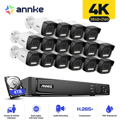 ANNKE 16CH 4K Ultra HD POE Network Video Security System 8MP H.265+ NVR With 16pcs 8MP 30m EXIR