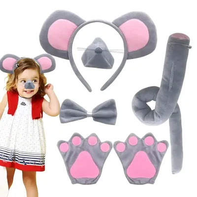 Mouse Costume Kids Mouse Costume Accessories Set Mouse Ears Headband Tail Nose and Bow Tie 3D Animal