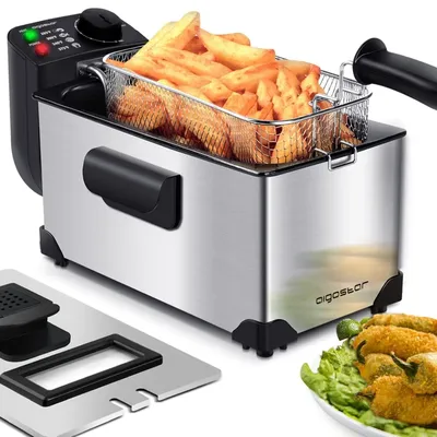 Electric Deep Fryers with Baskets, 3 Liters Capacity Oil Frying Pot with View Window, 1650W