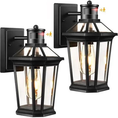 2 Pack Outdoor Lights for House, Dusk to Dawn Porch Lights Lantern, Black Weather Resistant Exterior